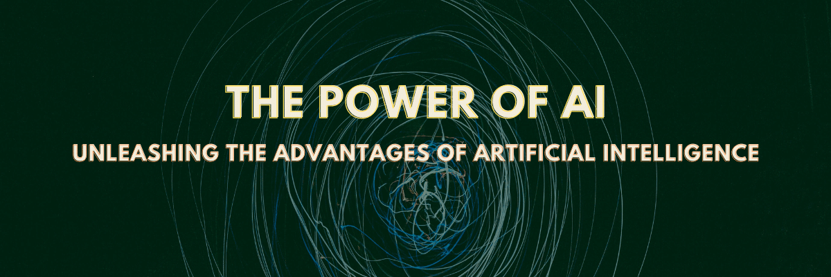 Green images with rings and text The Power of AI: Unleashing the Advantages of Artificial Intelligence