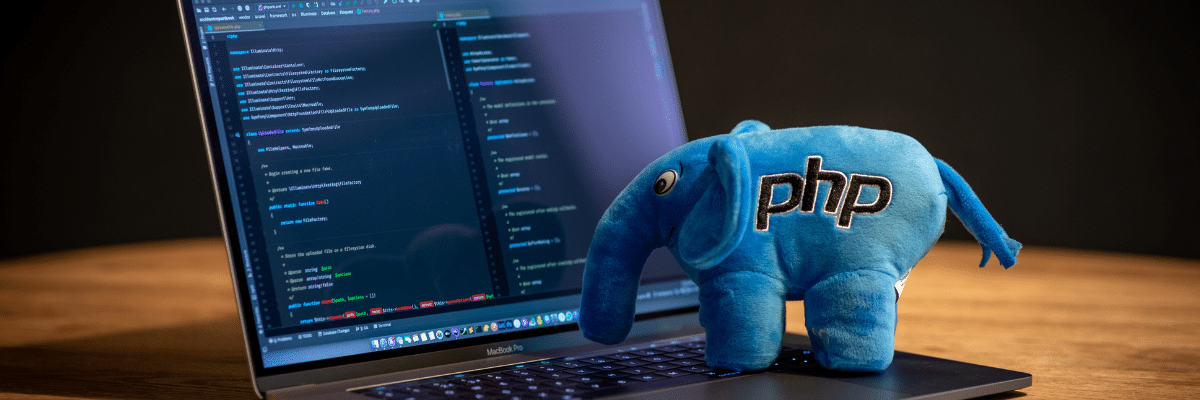 a elephant toy having text of php